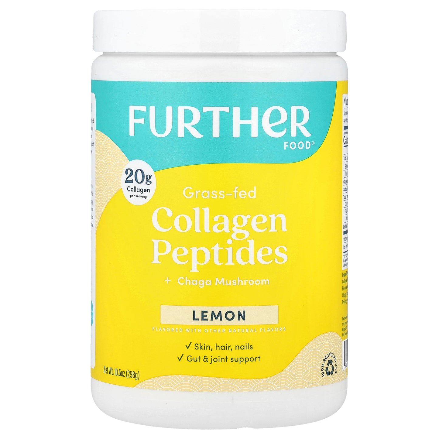 Further Food, Grass-Fed Collagen Peptides + Chaga Mushroom, Lemon, 10.5 oz (298 g)