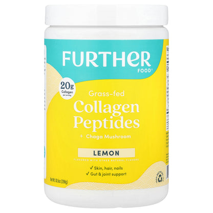 Further Food, Grass-Fed Collagen Peptides + Chaga Mushroom, Lemon, 10.5 oz (298 g)