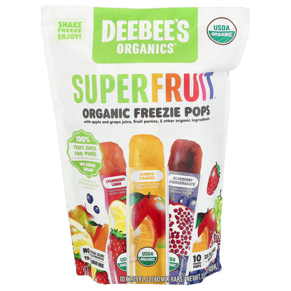 Deebee's Organic, Superfruit™ Organic Freezie Pops, Assorted Flavors, 10 Bars, 1.35 fl oz (40 ml) Each