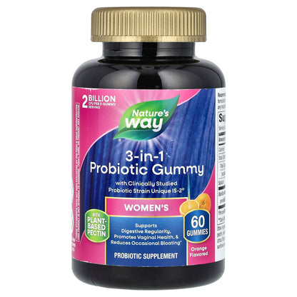 Nature's Way, Women's 3-in-1 Probiotic Gummy, Orange, 2 Billion CFU, 60 Gummies, (1 Billion CFU per Gummy)