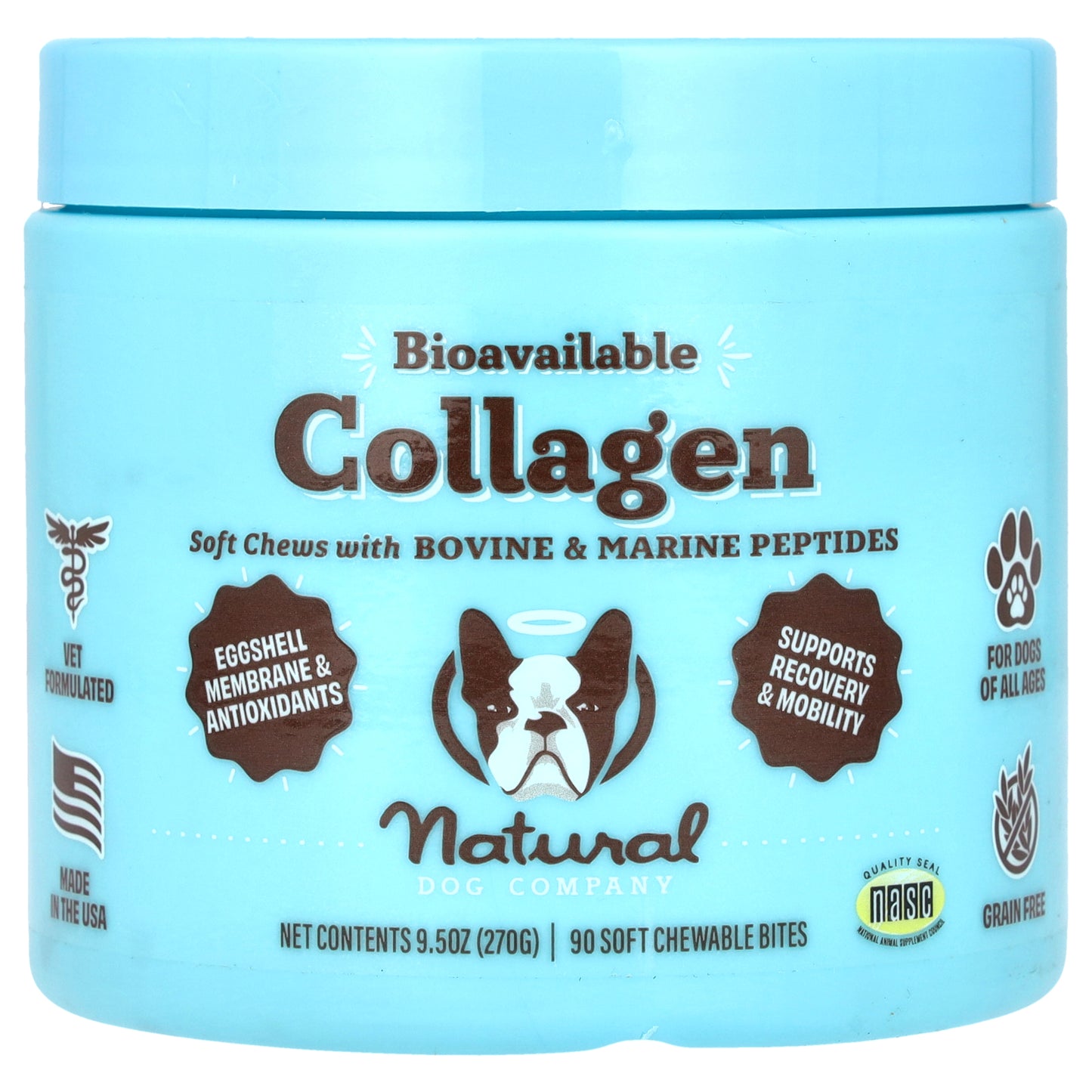 Natural Dog Company, Bioavailable Collagen, For Dogs, All Ages, 90 Soft Chewable Bites, 9.5 oz (270 g)