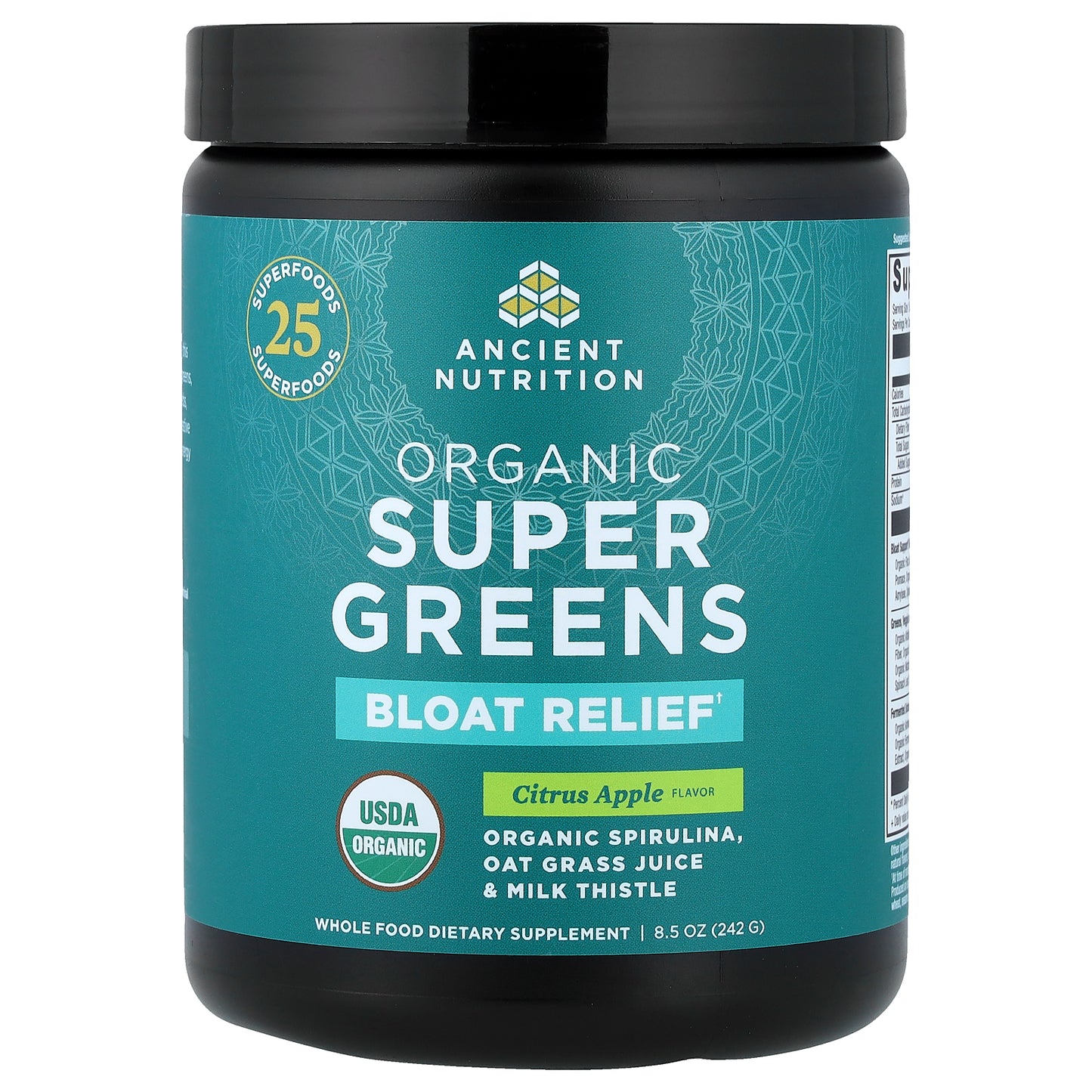 Ancient Nutrition, Organic Super Greens, Bloat Relief, Citrus Apple, 8.5 oz (242 g)