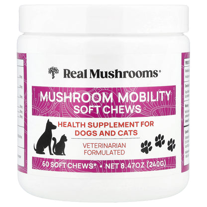 Real Mushrooms, Mushroom Mobility Soft Chews, For Dogs and Cats , 60 Soft Chews, 8.47 oz (240 g)