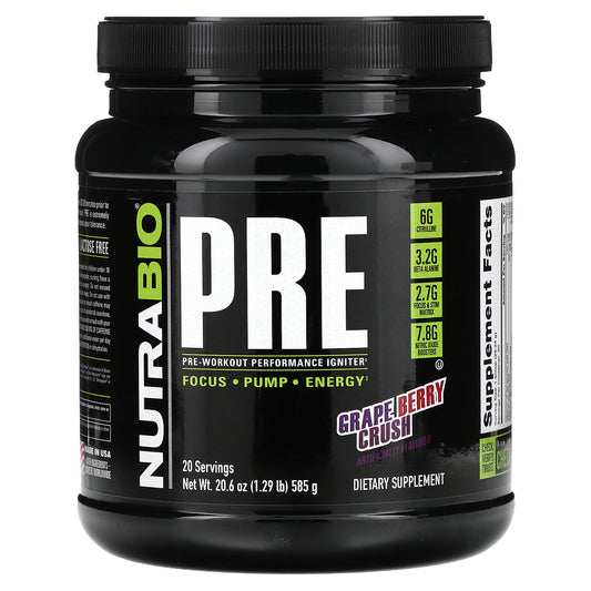 NutraBio, Pre-Workout Performance Igniter, Grape Berry Crush, 1.29 lb (585 g)