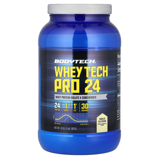 BodyTech, Whey Tech Pro 24, Vanilla Ice Cream, 2 lbs (907 g)