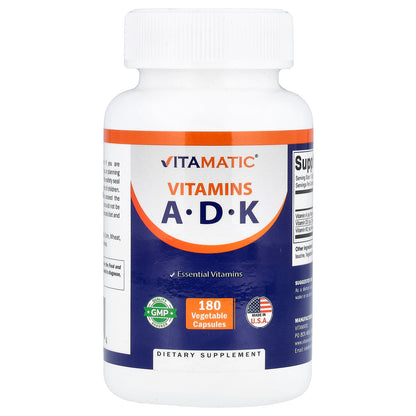 Vitamatic, Vitamins A, D, K, 180 Vegetable Capsules