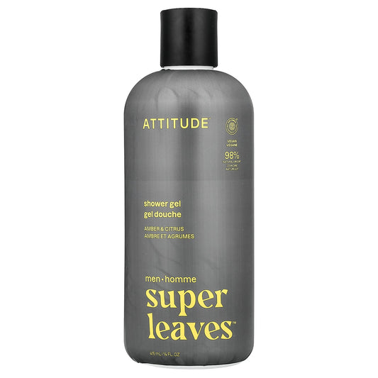 ATTITUDE, Super Leaves™, Shower Gel, For Men, Amber & Citrus, 14 fl oz (415 ml)