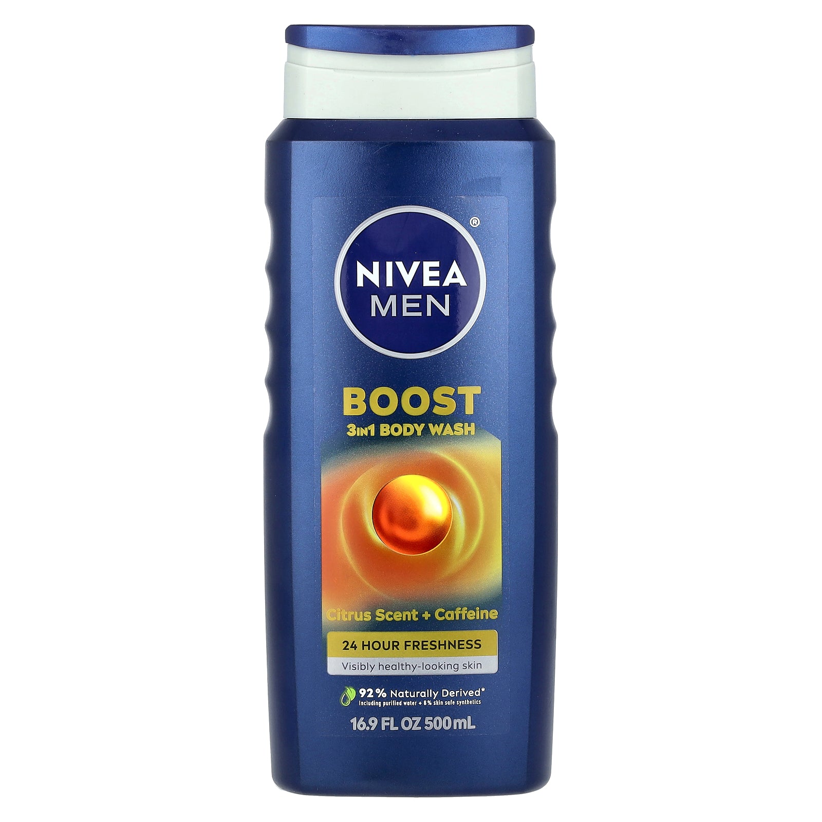 Nivea, Men, Boost 3-In-1 Body Wash, Citrus Scent + Caffeine, 16.9 fl oz (500 ml)