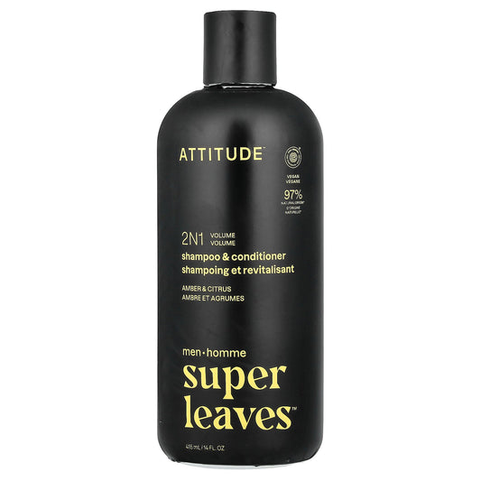 ATTITUDE, Super Leaves™, 2N1 Volume Shampoo & Conditioner, For Men, Amber & Citrus, 14 fl oz (415 ml)