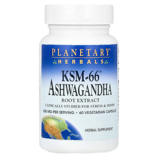 Planetary Herbals, KSM-66® Ashwagandha Root Extract, 600 mg, 60 Vegetarian Capsules (300 mg per Capsule)