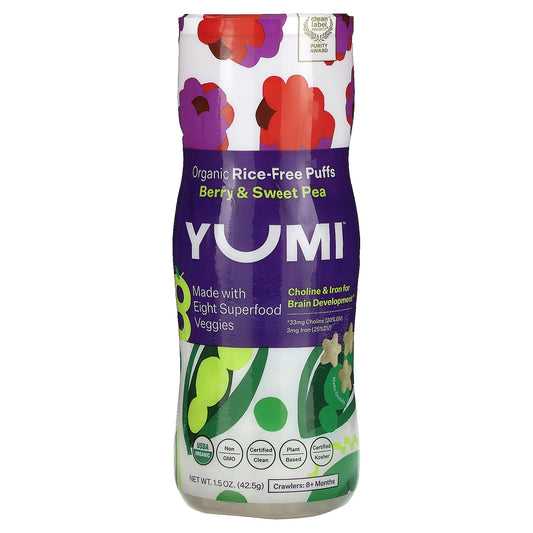 Yumi, Organic Rice-Free Puffs, 8+ Months, Berry & Sweet Pea, 1.5 oz (42.5 g)