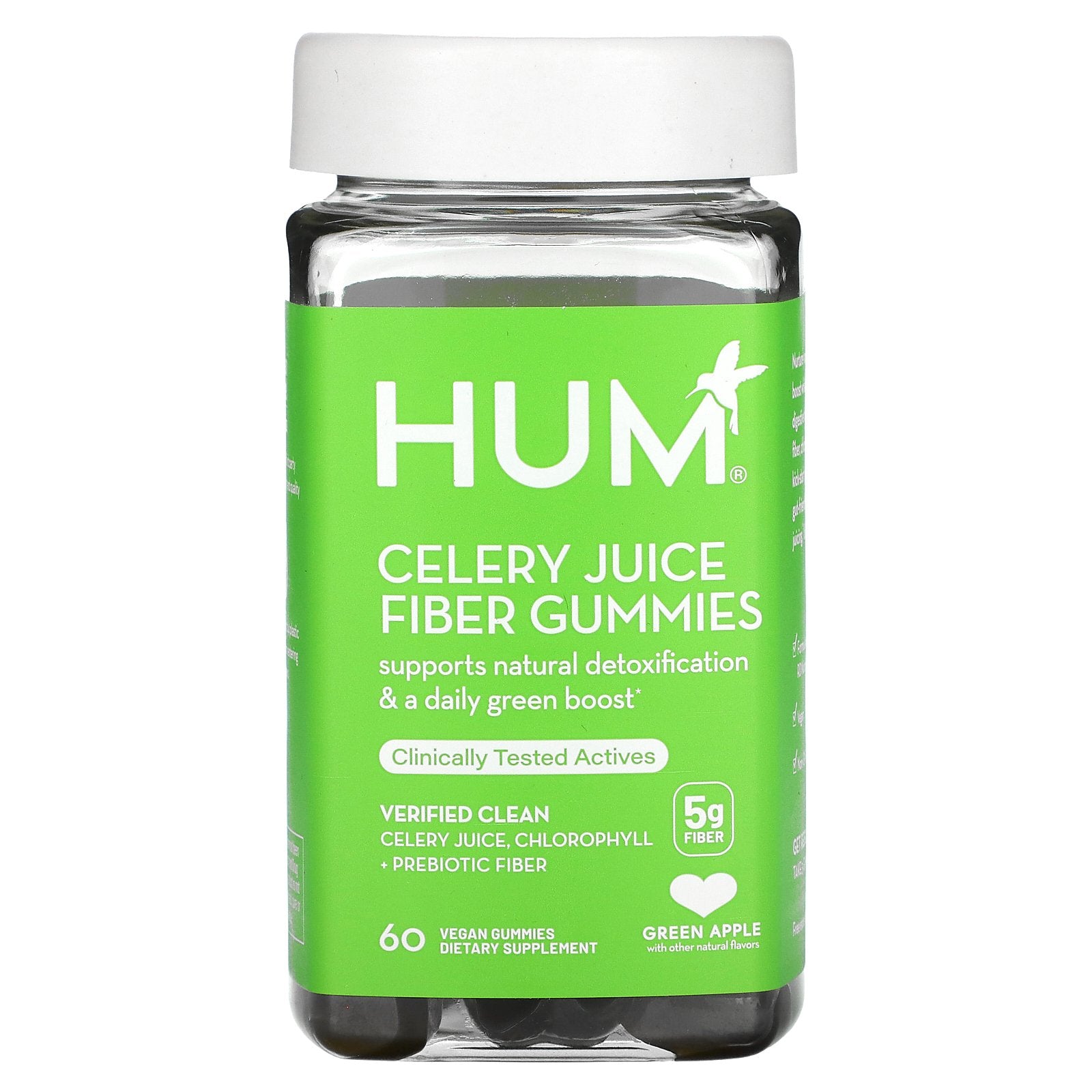 HUM Nutrition, Celery Juice Fiber Gummies, Green Apple, 5 g, 60 Vegan Gummies