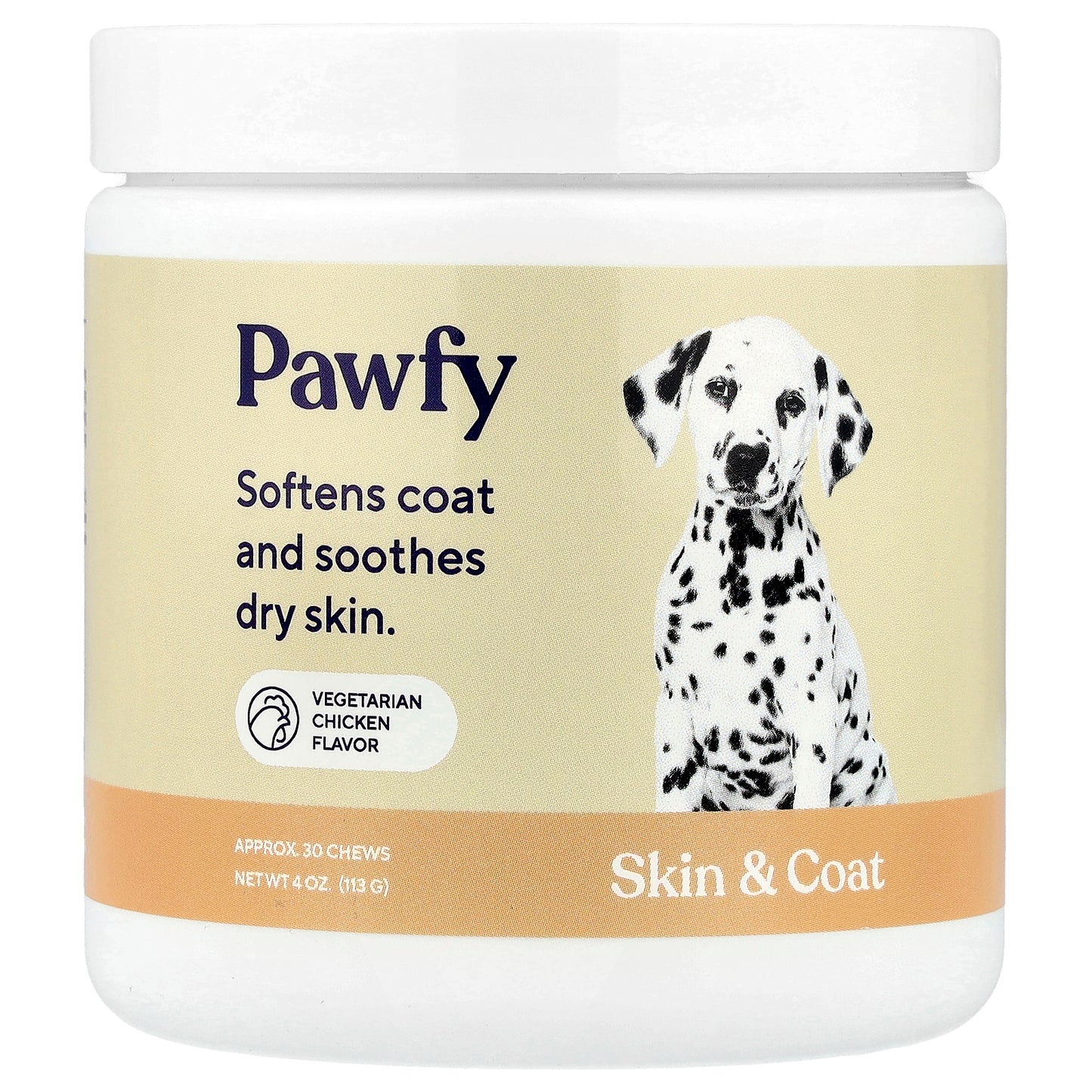 Pawfy, Skin & Coat, For Dogs, Vegetarian Chicken , Approx. 30 Chews, 4 oz (113 g)