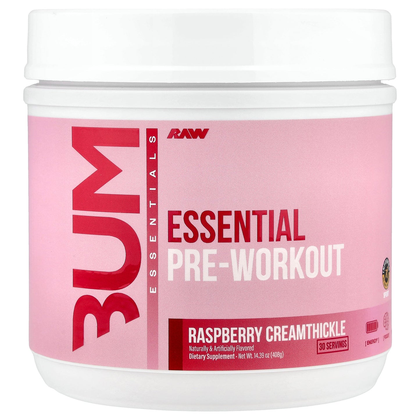 Raw Nutrition, Bum Essentials, Essential Pre-Workout, Raspberry Creamthickle, 14.39 oz (408 g)