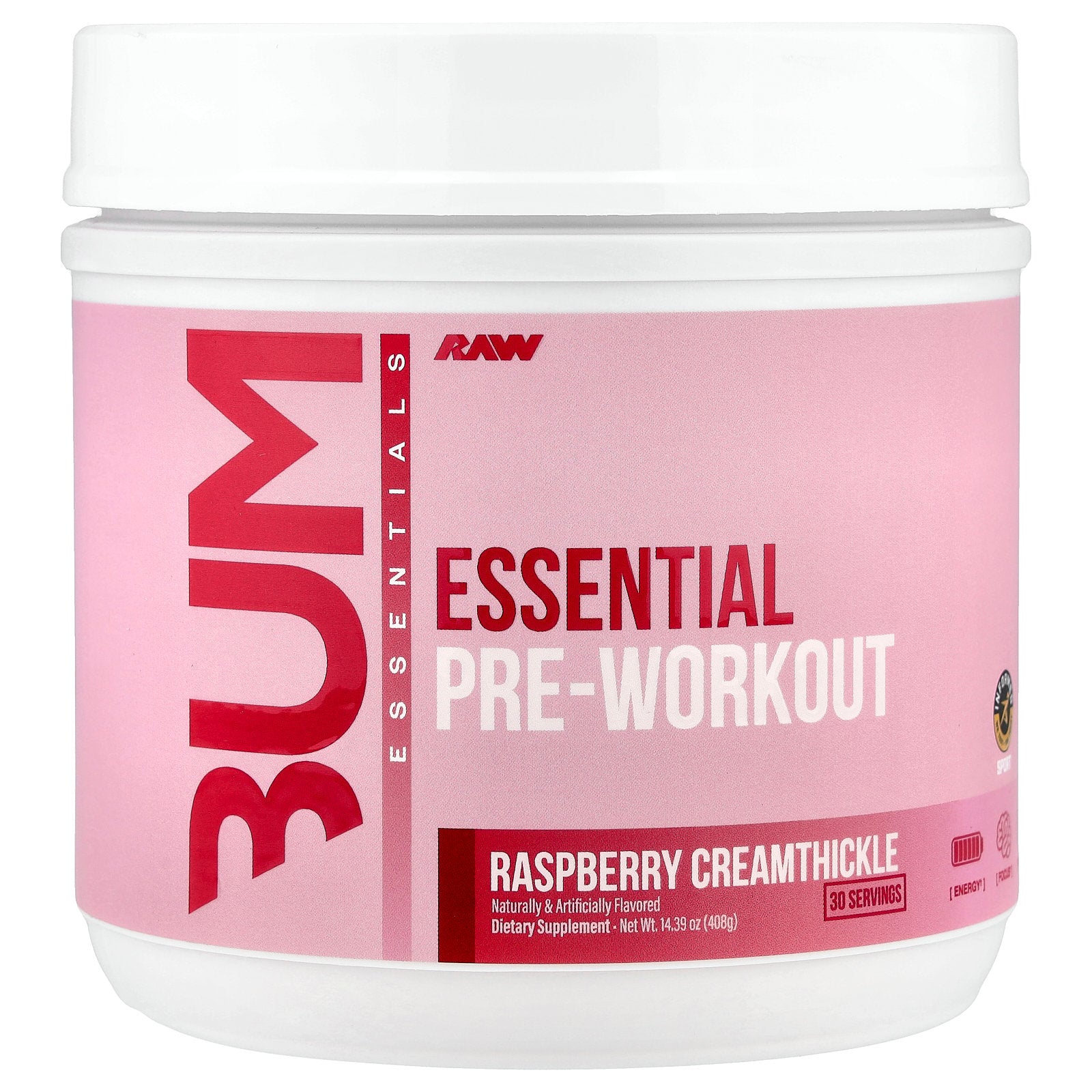 Raw Nutrition, Bum Essentials, Essential Pre-Workout, Raspberry Creamthickle, 14.39 oz (408 g)