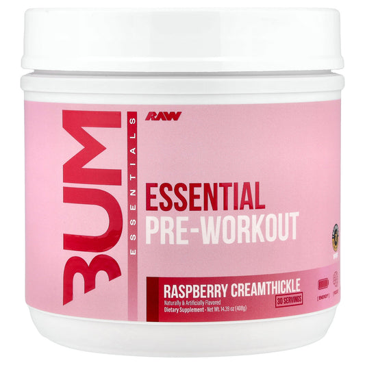 Raw Nutrition, Bum Essentials, Essential Pre-Workout, Raspberry Creamthickle, 14.39 oz (408 g)