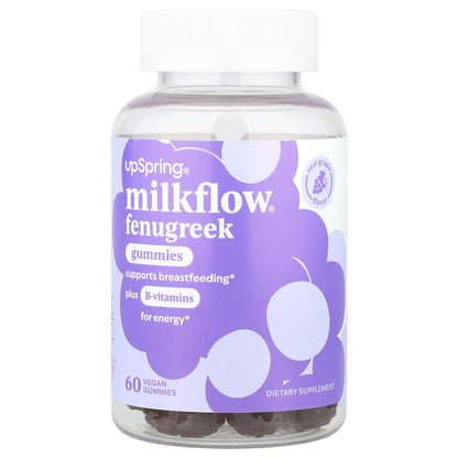 UpSpring, Milkflow® Fenugreek Gummies, Real Grape , 60 Vegan Gummies