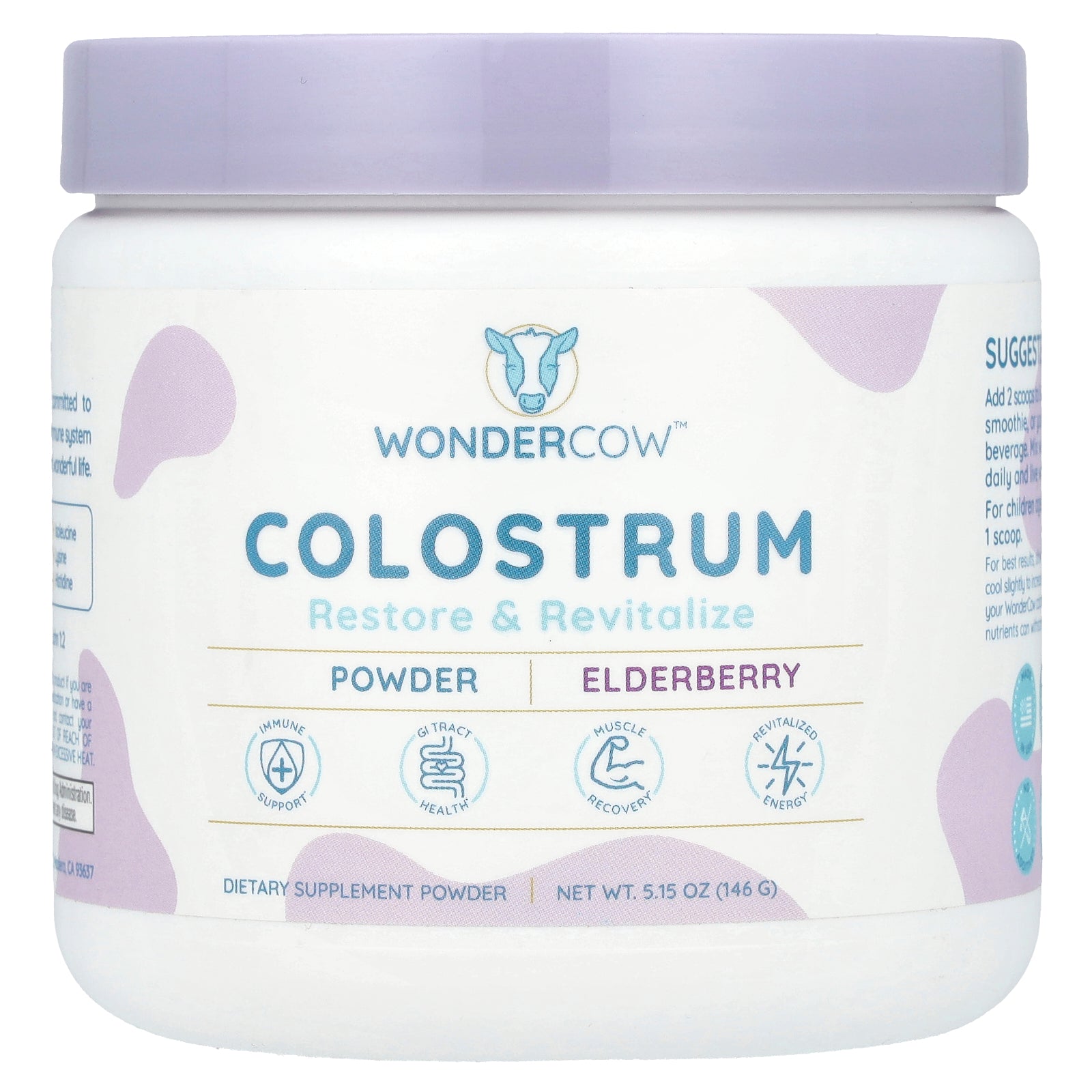 Wondercow, Colostrum Powder, Elderberry, 5.15 o (146 g)