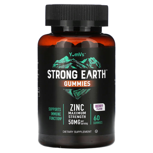 YumVs, Strong Earth Gummies, Zinc, Maximum Strength, Berry, 50 mg, 60 Gummies (25 mg per Gummy)