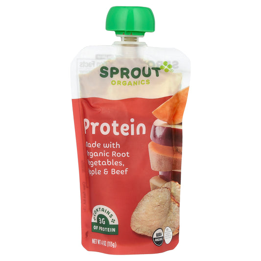 Sprout Organics, Baby Food, 8 Months & Up, Protein, Organic Root Vegetables, Apple & Beef, 4 oz (113 g)