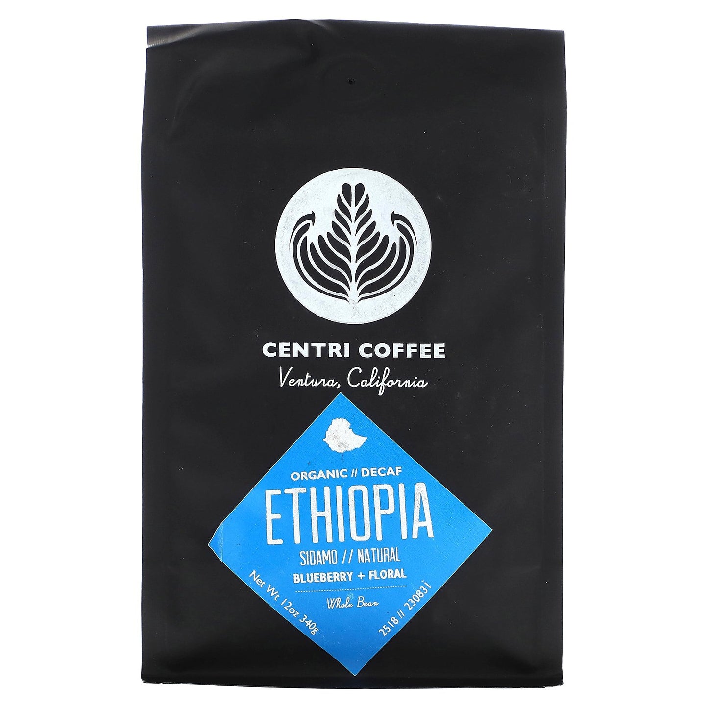 Centri Coffee, Centri Coffee, Organic Ethiopia, Blueberry + Floral, Whole Bean, Decaf, 12 oz (340 g)