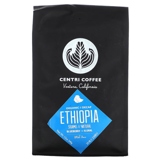 Centri Coffee, Centri Coffee, Organic Ethiopia, Blueberry + Floral, Whole Bean, Decaf, 12 oz (340 g)
