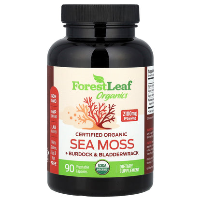 Forest Leaf, Certified Organic Sea Moss + Burdock & Bladderwrack, 90 Vegetable Capsules