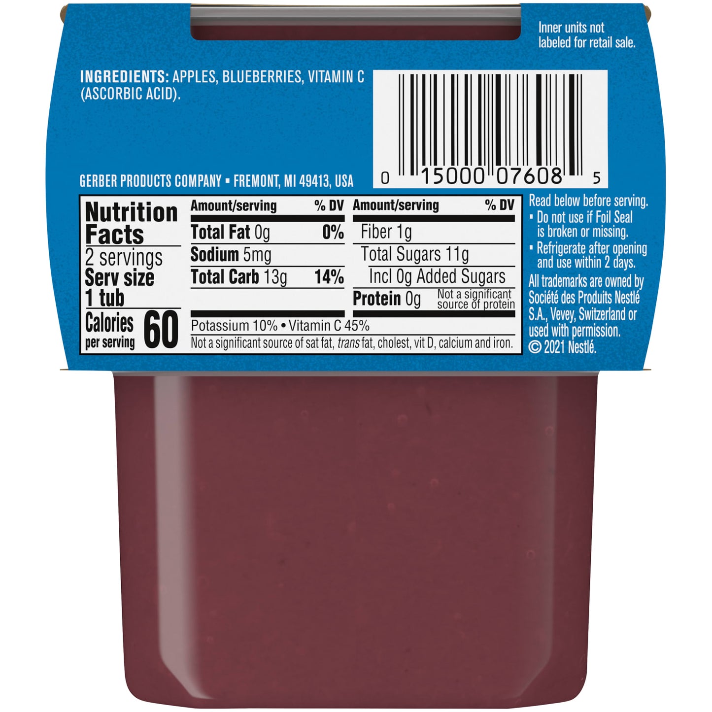 Gerber, Natural for Baby, 2nd Foods®, Apple Blueberry, 2 Pack, 4 oz (113 g) Each