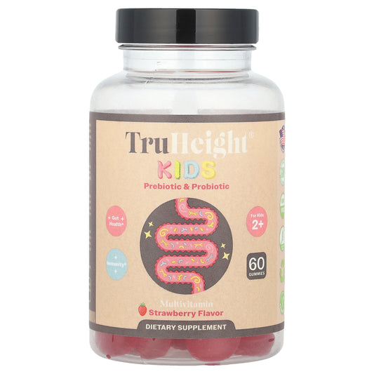 TruHeight, Kids Prebiotic & Probiotic Gummies, For Kids 2+, Strawberry, 60 Gummies