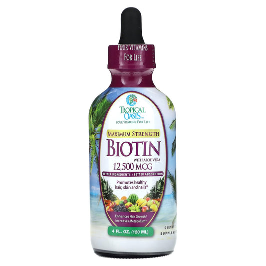 Tropical Oasis, Biotin, Maximum Strength, with Aloe Vera, 12,500 mcg, 4 fl oz (120 ml)