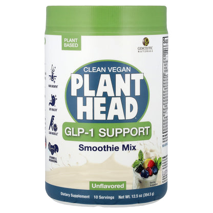 Genceutic Naturals, Clean Vegan Plant Head®, GLP-1 Support, Smoothie Mix, Unflavored, 12.5 oz (354.5 g)