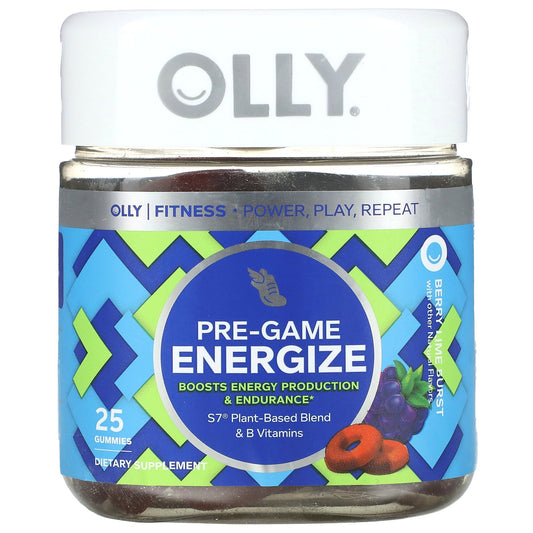 OLLY, Pre-Game Energize, Berry Lime Burst, 25 Gummies