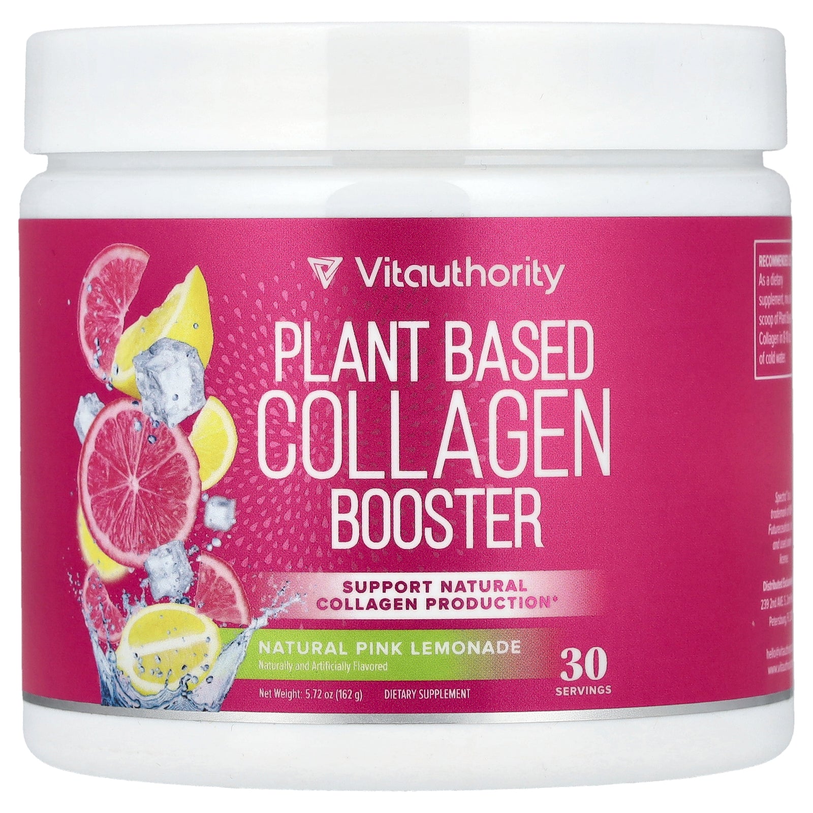 Vitauthority, Plant Based Collagen Booster, Natural Pink Lemonade , 5.72 oz (162 g)