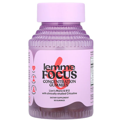 Lemme, Focus, Concentration Gummies, Strawberry, 50 Gummies