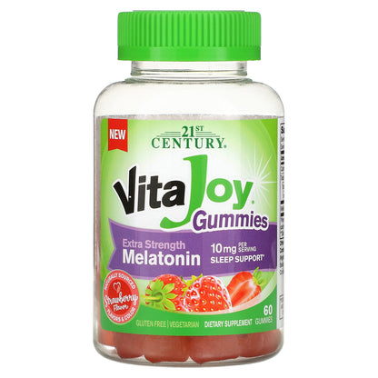 21st Century, Vita Joy Melatonin Gummies, Extra Strength, Strawberry, 10 mg, 60 Gummies (5 mg per Gummy)