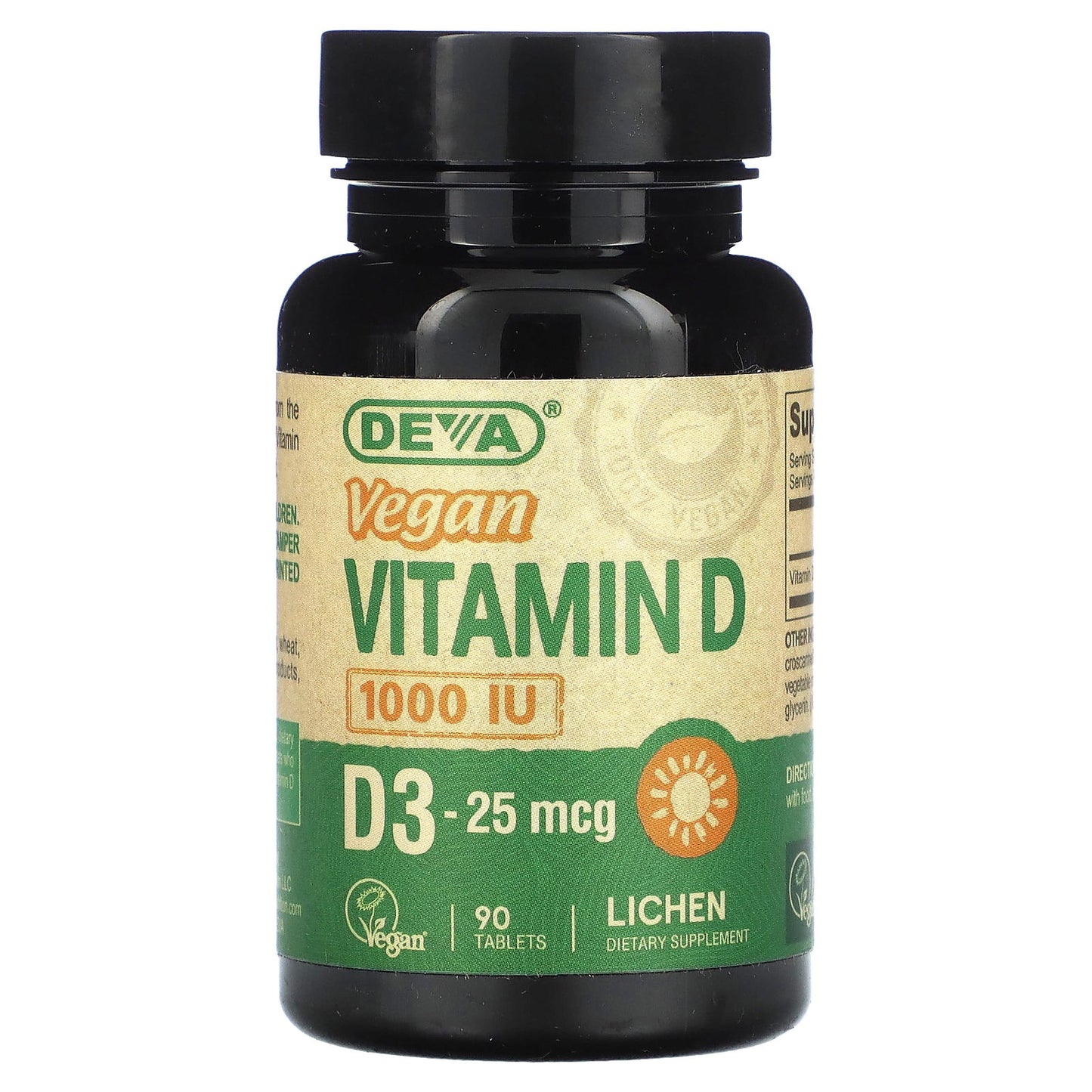 Deva, Vegan Vitamin D3, 25 mcg (1,000 IU), 90 Tablets