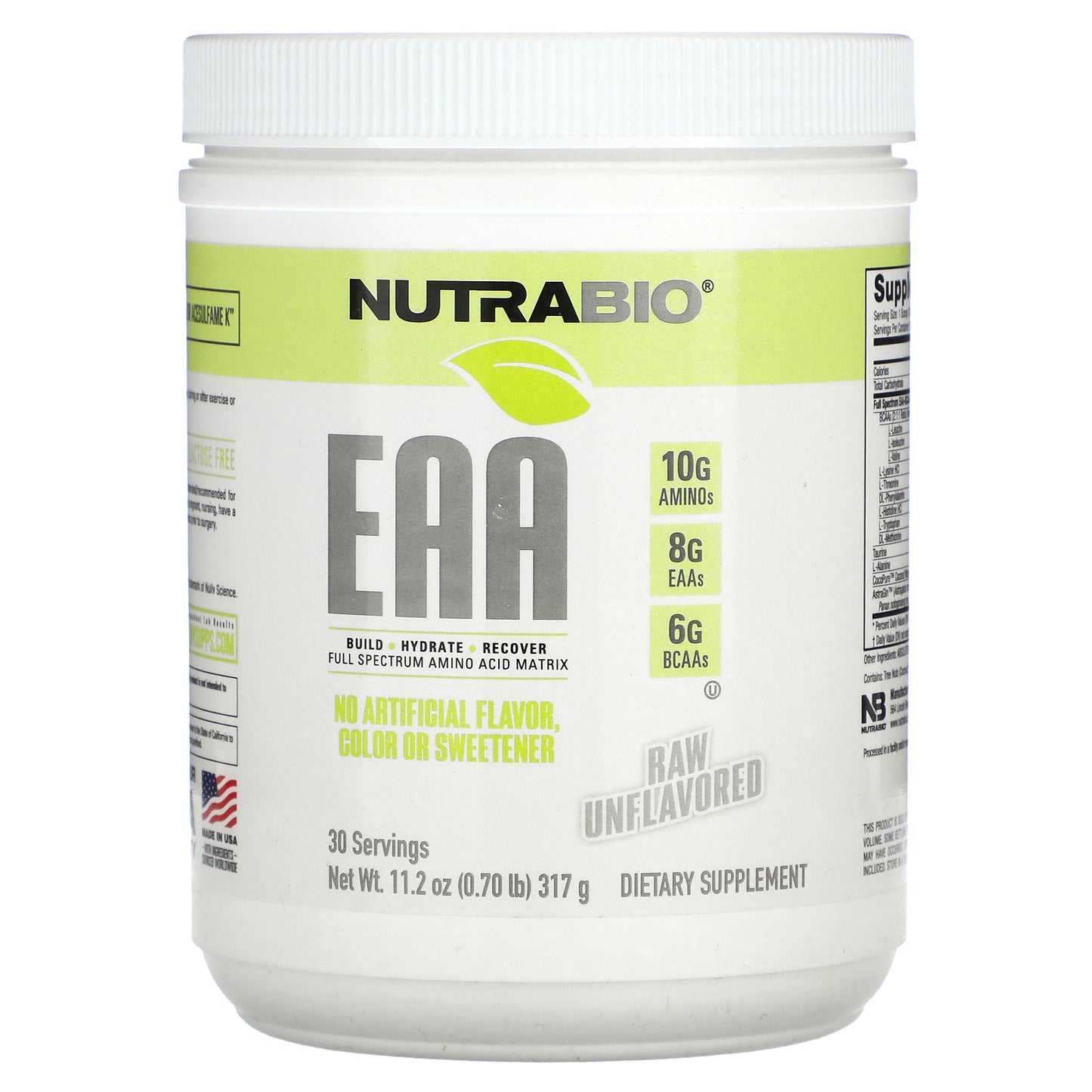 NutraBio, EAA, Raw Unflavored, 0.70 lb (317 g)