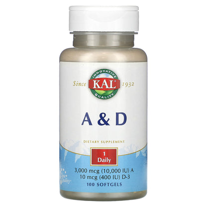 KAL, A & D, 100 Softgels