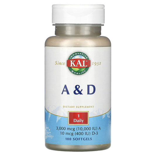 KAL, A & D, 100 Softgels