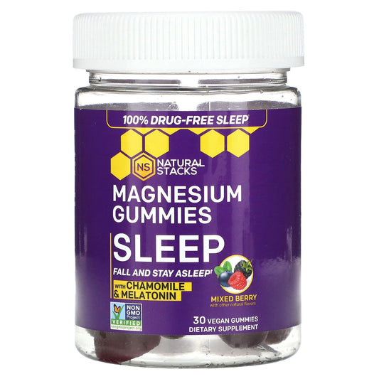 Natural Stacks, Magnesium Gummies, Sleep, Mixed Berry, 30 Vegan Gummies