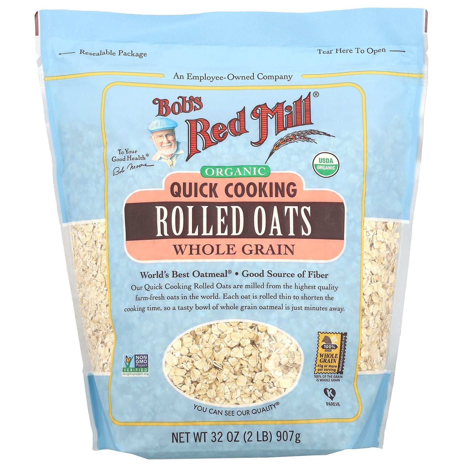 Bob's Red Mill, Organic, Quick Cooking Rolled Oats, Whole Grain, 32 oz (907 g)
