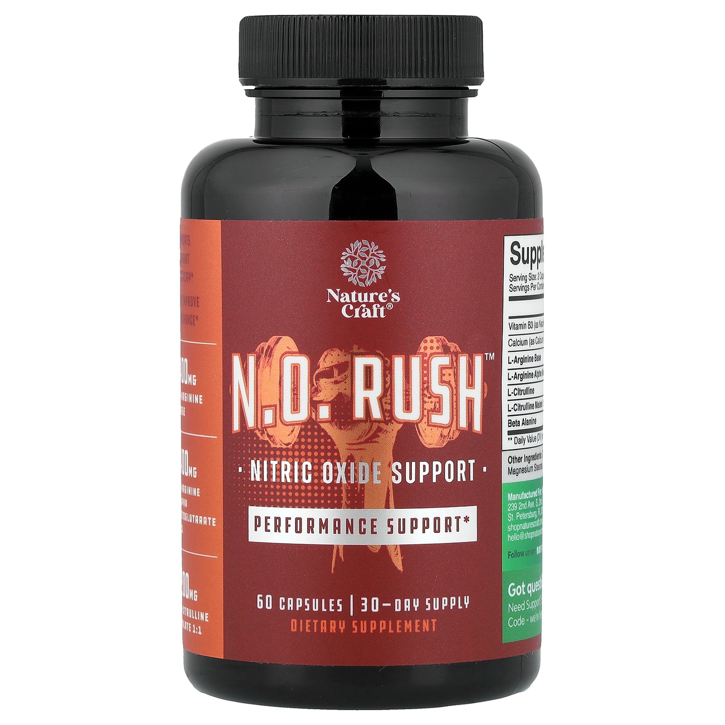 Nature's Craft, N.O. Rush™, Nitric Oxide Support, 60 Capsules