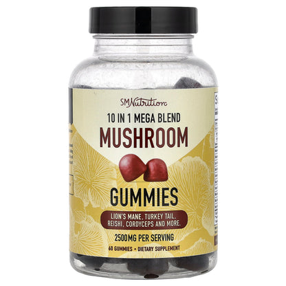 SMNutrition, 10 in 1 Mega Blend Mushroom Gummies, Raspberry, 60 Gummies