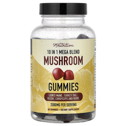 SMNutrition, 10 in 1 Mega Blend Mushroom Gummies, Raspberry, 60 Gummies