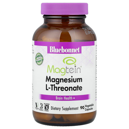 Bluebonnet Nutrition, Magtein® Magnesium L-Threonate, 90 Vegetable Capsules (48 mg per Capsule)