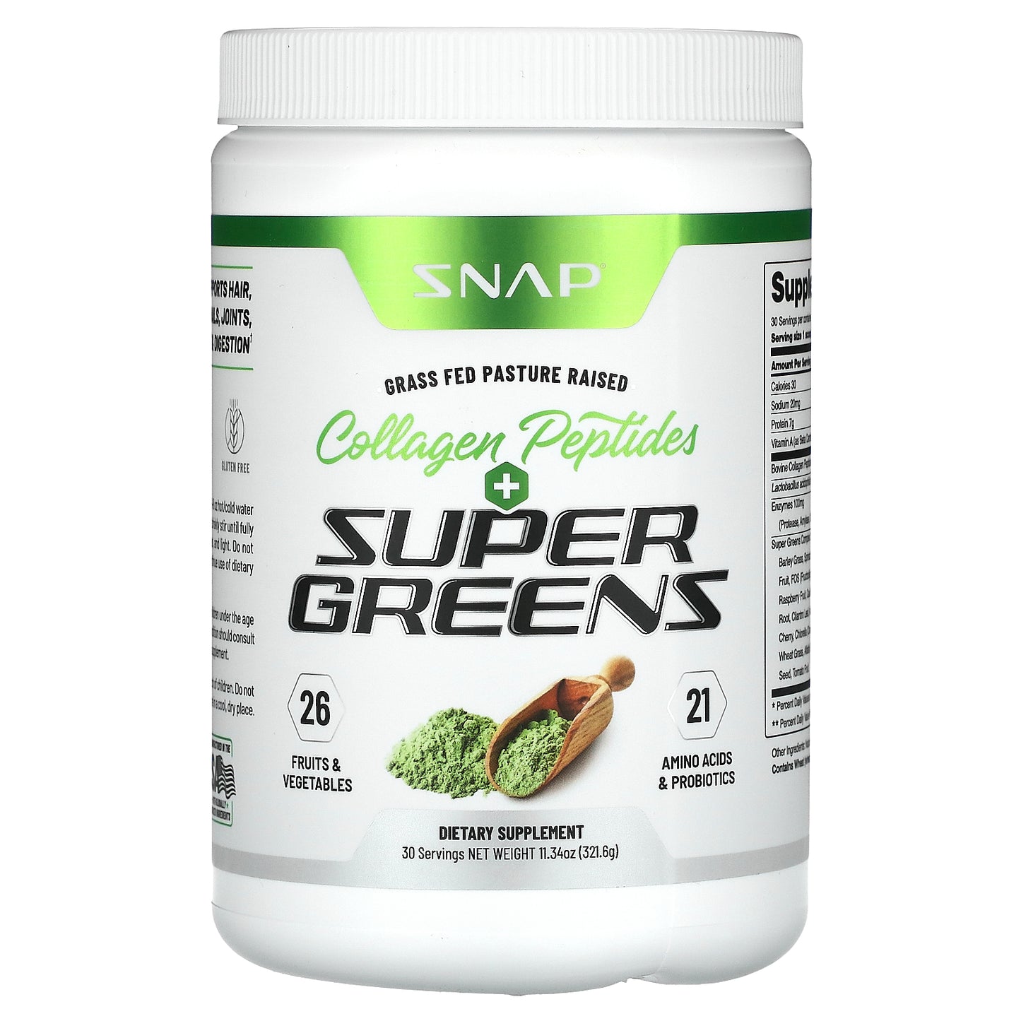 Snap Supplements, Collagen Peptides + Super Greens, 11.34 oz (321.6 g)