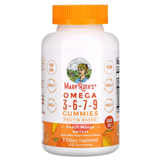 MaryRuth's, Omega 3-6-7-9 Gummies, Peach, Mango, Apricot, Sugar Free, 120 Gummies