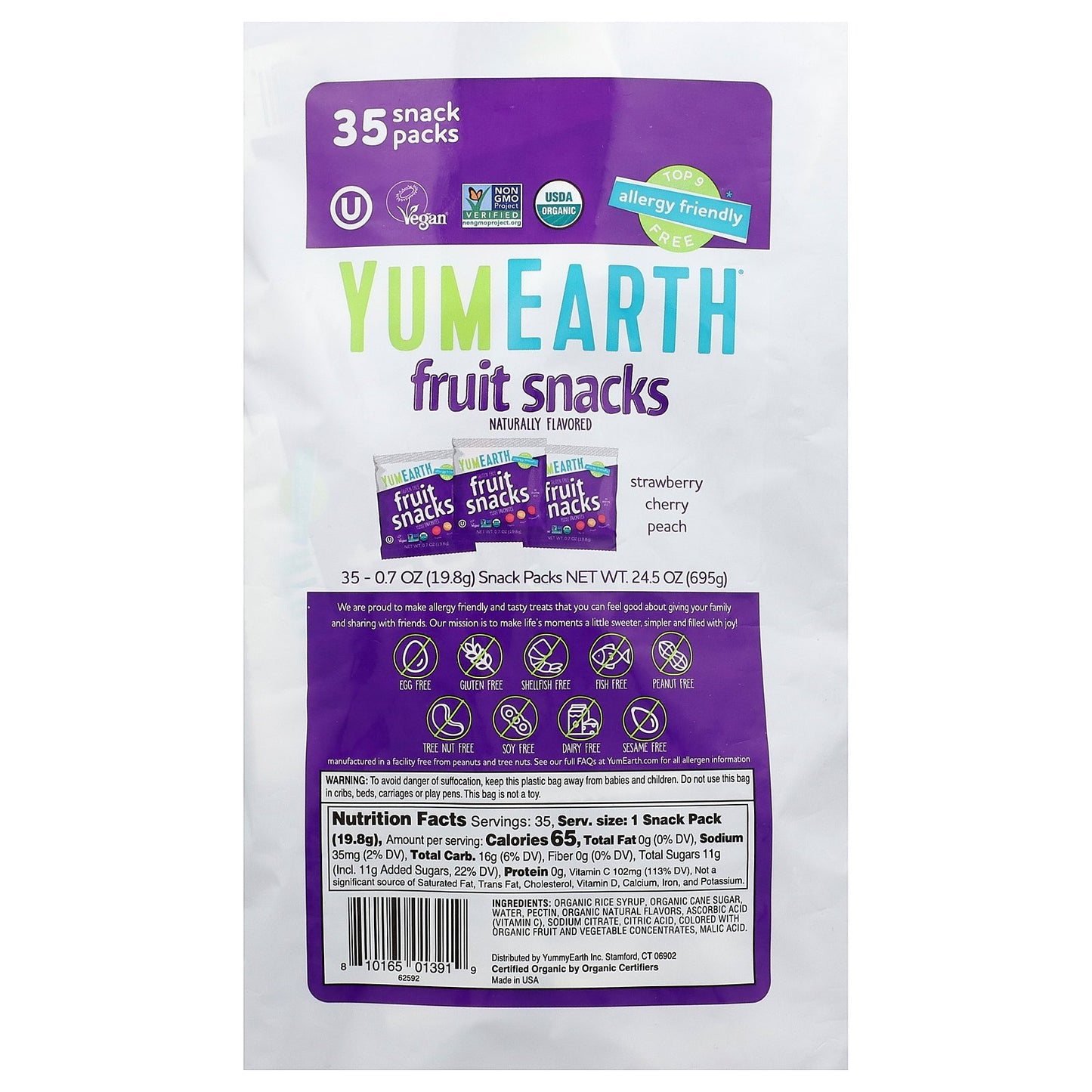 YumEarth,  Gluten Free Fruit Snacks, Favorites, 35 Snack Packs, 0.7 oz (19.8 g) Each