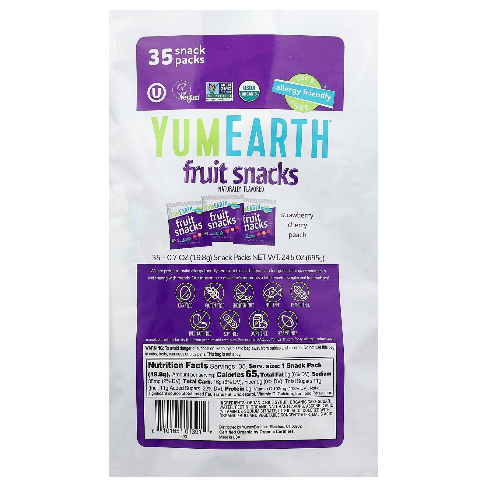 YumEarth,  Gluten Free Fruit Snacks, Favorites, 35 Snack Packs, 0.7 oz (19.8 g) Each