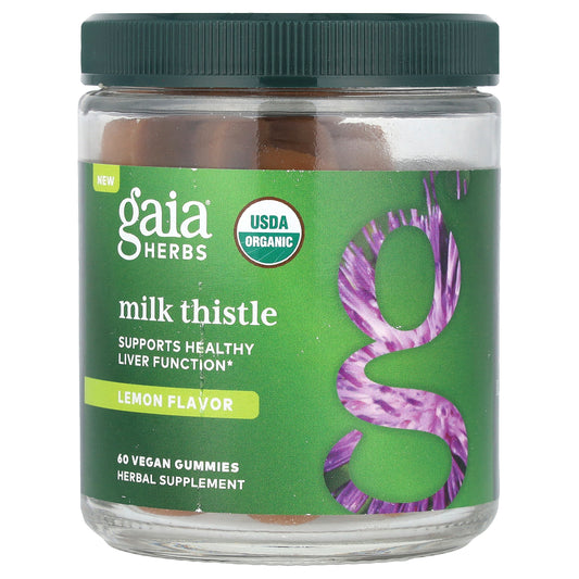 Gaia Herbs, Milk Thistle Gummies, Lemon, 220 mg, 60 Vegan Gummies